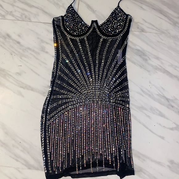 Black Sexy Birthday Prom Dress Event. Sequin. Mesh. - Picture 2 of 5